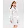 Haloumoning Girls Double Breasted Pea Coat Kids Long Sleeve Notched Lapel Winter Dress Coat With Pockets 5-14 Years(White)