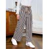 Haloumoning Girls Striped Wide Leg Pants Kids Elastic Loose Palazzo Pants Lounge Trousers with Pockets 5-14 Years(Khaki)
