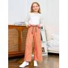 Haloumoning Girls Striped Wide Leg Pants Kids Elastic Loose Palazzo Pants Lounge Trousers with Pockets 5-14 Years(Orange)