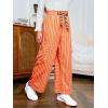 Haloumoning Girls Striped Wide Leg Pants Kids Elastic Loose Palazzo Pants Lounge Trousers with Pockets 5-14 Years(Orange)