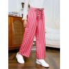 Haloumoning Girls Striped Wide Leg Pants Kids Elastic Loose Palazzo Pants Lounge Trousers with Pockets 5-14 Years(Pink)