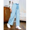 Haloumoning Girls Striped Wide Leg Pants Kids Elastic Loose Palazzo Pants Lounge Trousers with Pockets 5-14 Years(Sky Blue)