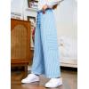 Haloumoning Girls Striped Wide Leg Pants Kids Elastic Loose Palazzo Pants Lounge Trousers with Pockets 5-14 Years(Sky Blue)