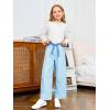 Haloumoning Girls Striped Wide Leg Pants Kids Elastic Loose Palazzo Pants Lounge Trousers with Pockets 5-14 Years(Sky Blue)