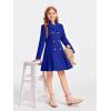Haloumoning Girls Winter Dress Coat Button Peacoat Notch Lapel Double Breasted Outerwear with Pockets 5-14 Years(Blue)