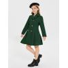 Haloumoning Girls Winter Dress Coat Button Peacoat Notch Lapel Double Breasted Outerwear with Pockets 5-14 Years(Dark Green)