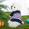 Haloumoning Small Dog Pullover Sweater, Striped Knitted Pet Sweaters for Fall Winter Dog Clothes, Turtleneck Thick Warm Clothes for Small Medium Large Dogs(Navy Blue)