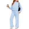 Haloumoning Girls 2 Piece Outfits Sweatsuit Kids Mock Neck Sweatshirt Wide Leg Pants Tracksuits Fall Outfits 5-14 Years(Light Blue)