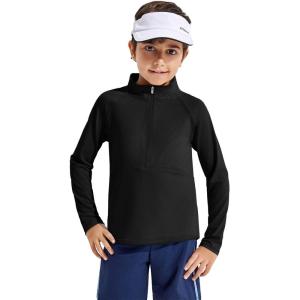 Haloumoning Boys Quarter Zip Sweatshirt Long Sleeve Athletic Pullover for Kids Workout Tops 5-14 Years(Black)