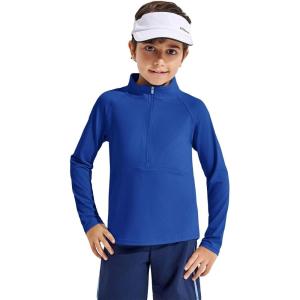 Haloumoning Boys Quarter Zip Sweatshirt Long Sleeve Athletic Pullover for Kids Workout Tops 5-14 Years(Blue)