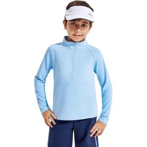 Haloumoning Boys Quarter Zip Sweatshirt Long Sleeve Athletic Pullover for Kids Workout Tops 5-14 Years(Light Blue)