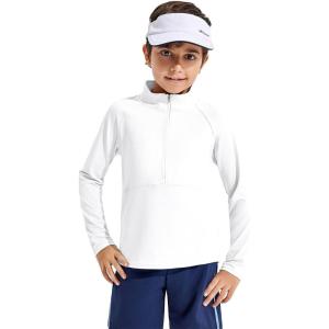 Haloumoning Boys Quarter Zip Sweatshirt Long Sleeve Athletic Pullover for Kids Workout Tops 5-14 Years(White)