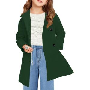 Haloumoning Girls Double Breasted Pea Coat Kids Long Sleeve Notched Lapel Winter Dress Coat With Pockets 5-14 Years(Army Green)