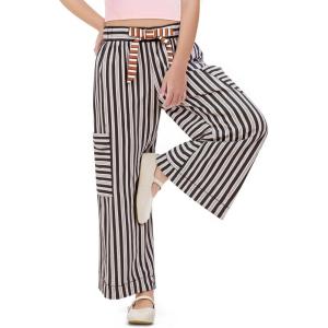 Haloumoning Girls Striped Wide Leg Pants Kids Elastic Loose Palazzo Pants Lounge Trousers with Pockets 5-14 Years(Khaki)