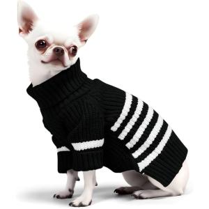 Haloumoning Small Dog Pullover Sweater, Striped Knitted Pet Sweaters for Fall Winter Dog Clothes, Turtleneck Thick Warm Clothes for Small Medium Large Dogs(Black)