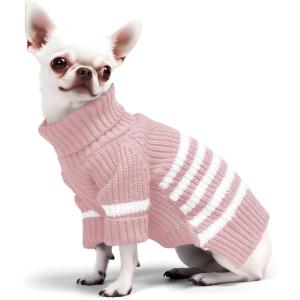 Haloumoning Small Dog Pullover Sweater, Striped Knitted Pet Sweaters for Fall Winter Dog Clothes, Turtleneck Thick Warm Clothes for Small Medium Large Dogs(Pink)