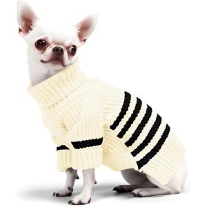 Haloumoning Small Dog Pullover Sweater, Striped Knitted Pet Sweaters for Fall Winter Dog Clothes, Turtleneck Thick Warm Clothes for Small Medium Large Dogs(Beige)