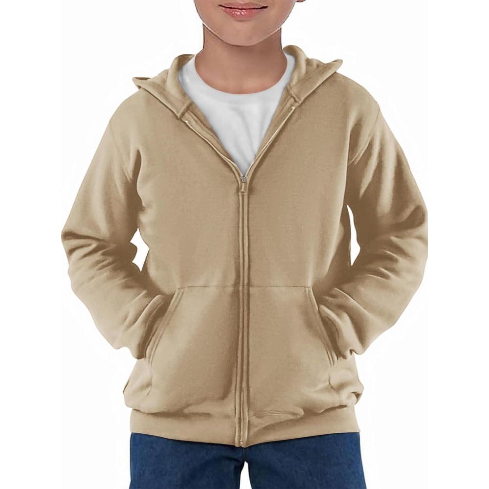 image:imageHaloumoning Boys Zip Up Hoodie Sweatshirt Kids Long Sleeve Fleece Sweatshirts with Kangaroo Pockets 514 YearsKhaki