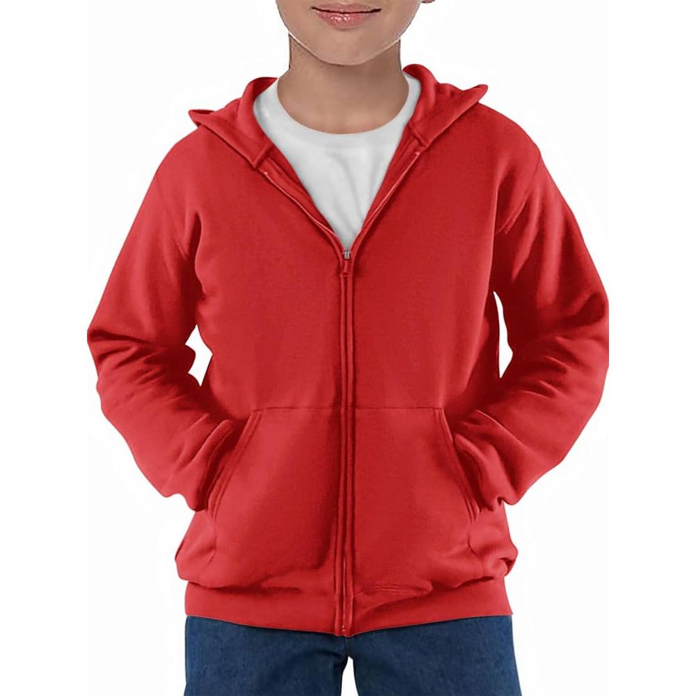image:imageHaloumoning Boys Zip Up Hoodie Sweatshirt Kids Long Sleeve Fleece Sweatshirts with Kangaroo Pockets 514 YearsRed