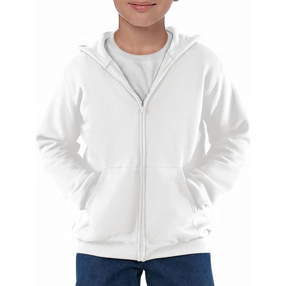image:imageHaloumoning Boys Zip Up Hoodie Sweatshirt Kids Long Sleeve Fleece Sweatshirts with Kangaroo Pockets 514 YearsWhite
