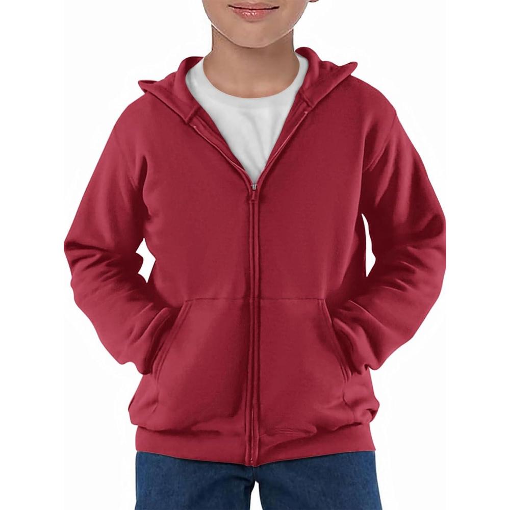 image:imageHaloumoning Boys Zip Up Hoodie Sweatshirt Kids Long Sleeve Fleece Sweatshirts with Kangaroo Pockets 514 YearsWine Red