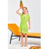 Haloumoning Girls Crochet Swim Beach Cover Up Kids Fashion Button Short Sleeve Swimsuits Cover Ups 5-14 Years(Fluorescent Green)