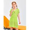 Haloumoning Girls Crochet Swim Beach Cover Up Kids Fashion Button Short Sleeve Swimsuits Cover Ups 5-14 Years(Fluorescent Green)