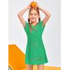Haloumoning Girls Crochet Swim Beach Cover Up Kids Fashion Button Short Sleeve Swimsuits Cover Ups 5-14 Years(Mint Green)