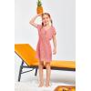 Haloumoning Girls Crochet Swim Beach Cover Up Kids Fashion Button Short Sleeve Swimsuits Cover Ups 5-14 Years(Watermelon Red)