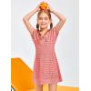Haloumoning Girls Crochet Swim Beach Cover Up Kids Fashion Button Short Sleeve Swimsuits Cover Ups 5-14 Years(Watermelon Red)