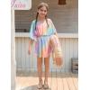 Haloumoning Girls Chiffon Swim Beach Cover Up Kids Cute Elastic Waist Printed Bathing Suit Coverups 5-14 Years(Blue Pink)