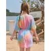 Haloumoning Girls Chiffon Swim Beach Cover Up Kids Cute Elastic Waist Printed Bathing Suit Coverups 5-14 Years(Blue Pink)