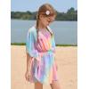Haloumoning Girls Chiffon Swim Beach Cover Up Kids Cute Elastic Waist Printed Bathing Suit Coverups 5-14 Years(Blue Pink)