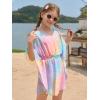 Haloumoning Girls Chiffon Swim Beach Cover Up Kids Cute Elastic Waist Printed Bathing Suit Coverups 5-14 Years(Blue Pink)