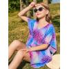 Haloumoning Girls Chiffon Swim Beach Cover Up Kids Cute Elastic Waist Printed Bathing Suit Coverups 5-14 Years(Blue Purple)