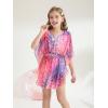 Haloumoning Girls Chiffon Swim Beach Cover Up Kids Cute Elastic Waist Printed Bathing Suit Coverups 5-14 Years(Purple)