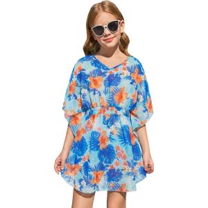 Haloumoning Girls Chiffon Swim Beach Cover Up Kids Cute Elastic Waist Printed Bathing Suit Coverups 5-14 Years(Light Green)
