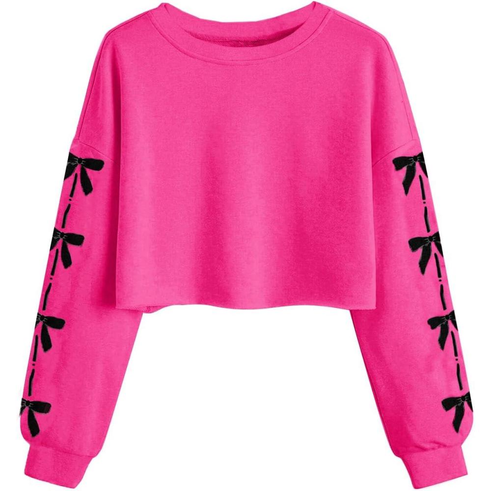 image:imageHaloumoning Girls Cute Daisy Pinted Cropped Sweatshirt Kids Long Sleeve Crop Tops Fall Fashion ShirtsZ2 Hot Pink