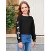 Haloumoning Girls Cute Daisy Pinted Cropped Sweatshirt Kids Long Sleeve Crop Tops Fall Fashion Shirts(Z2- Black)