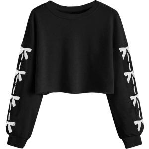 Haloumoning Girls Cute Daisy Pinted Cropped Sweatshirt Kids Long Sleeve Crop Tops Fall Fashion Shirts(Z2- Black)