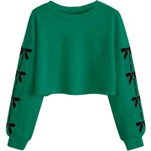 Haloumoning Girls Cute Daisy Pinted Cropped Sweatshirt Kids Long Sleeve Crop Tops Fall Fashion Shirts(Z2- Green)