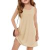 Haloumoning Girls Eyelet Swimsuit Cover Up Kids Casual Sleeveless Summer Beach Dress Coverups with Pockets 5-14 Years(Khaki)