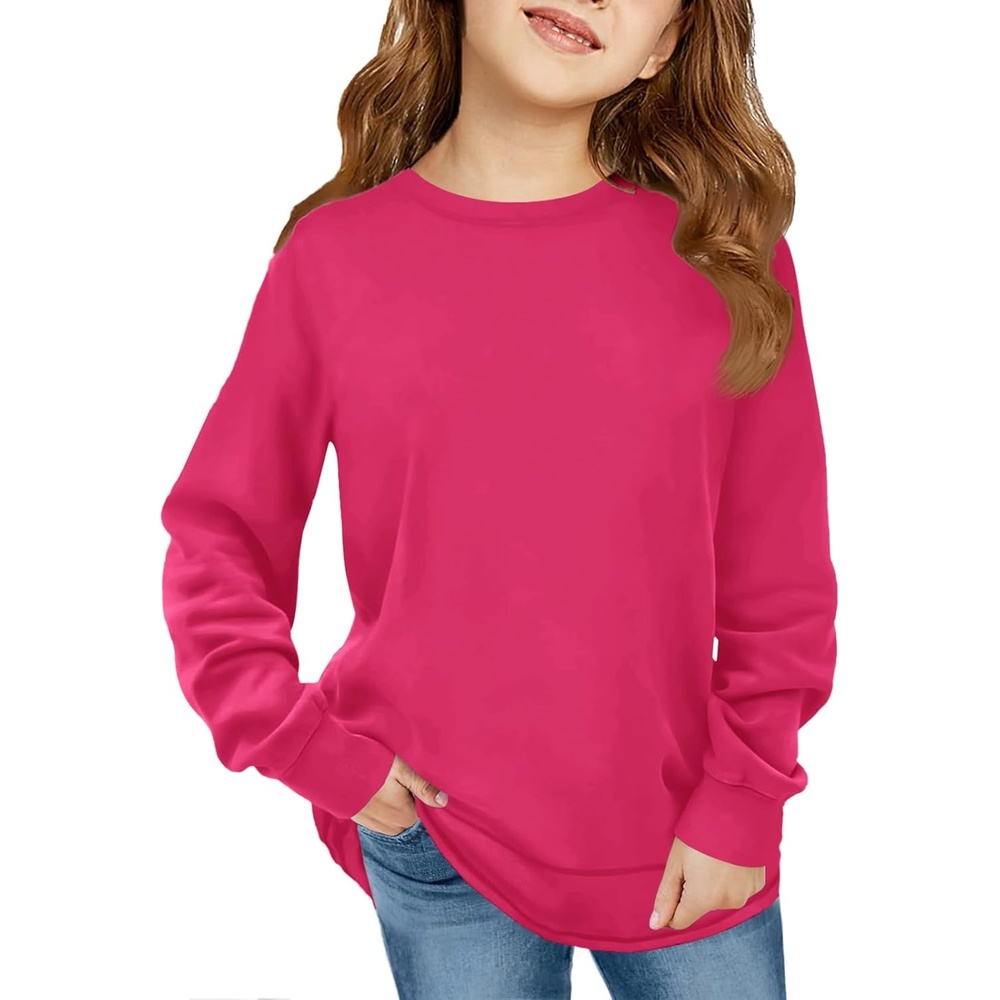 image:imageHaloumoning Girls Long Sleeve Shirts Kids Fashion Crewneck Tunic Tops Curved Hem Tees 714 YearsHot Pink