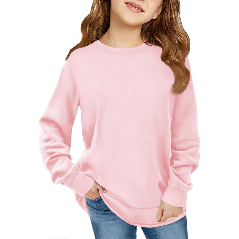 image:imageHaloumoning Girls Long Sleeve Shirts Kids Fashion Crewneck Tunic Tops Curved Hem Tees 714 YearsPink