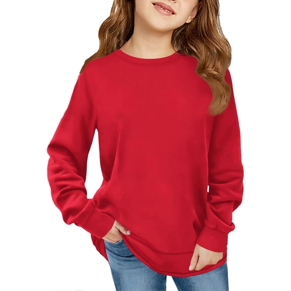 image:imageHaloumoning Girls Long Sleeve Shirts Kids Fashion Crewneck Tunic Tops Curved Hem Tees 714 YearsRed