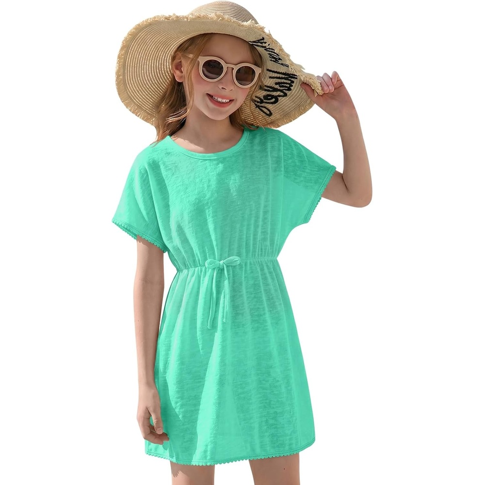 image:imageHaloumoning Girls Swim Cover Up Kids Summer Printed Short Sleeve Swimsuit Coverup Beach Bathing Suit Swimwear 514YZ1 Mint Green