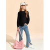 Haloumoning Girls Long Sleeve Shirts Kids Fashion Crewneck Tunic Tops Curved Hem Tees 7-14 Years(Black)