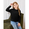 Haloumoning Girls Long Sleeve Shirts Kids Fashion Crewneck Tunic Tops Curved Hem Tees 7-14 Years(Black)