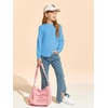 Haloumoning Girls Long Sleeve Shirts Kids Fashion Crewneck Tunic Tops Curved Hem Tees 7-14 Years(Blue)