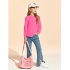 Haloumoning Girls Long Sleeve Shirts Kids Fashion Crewneck Tunic Tops Curved Hem Tees 7-14 Years(Bright Pink)